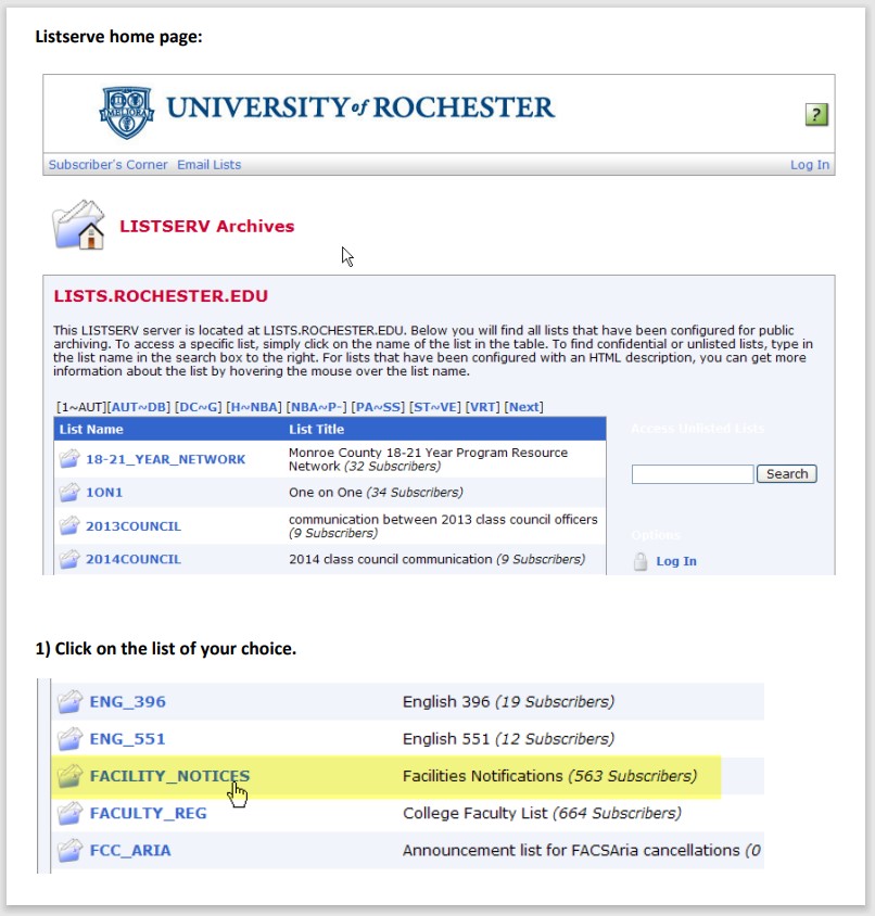 listserv home page screen shot.