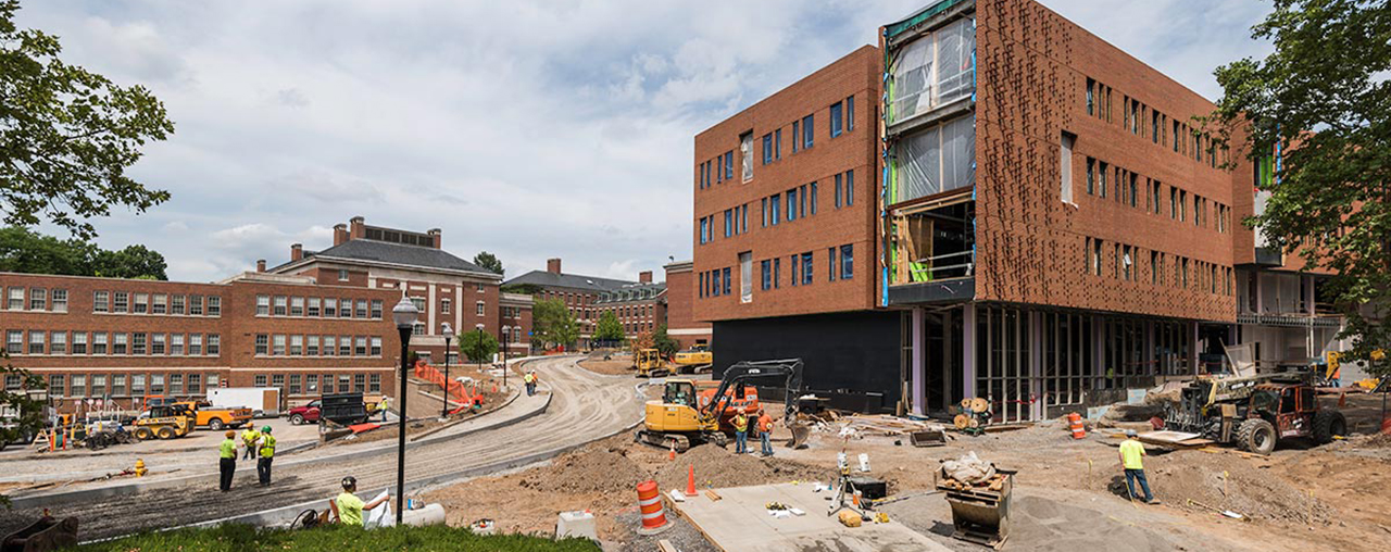 wide angle of wegmans hall construction project